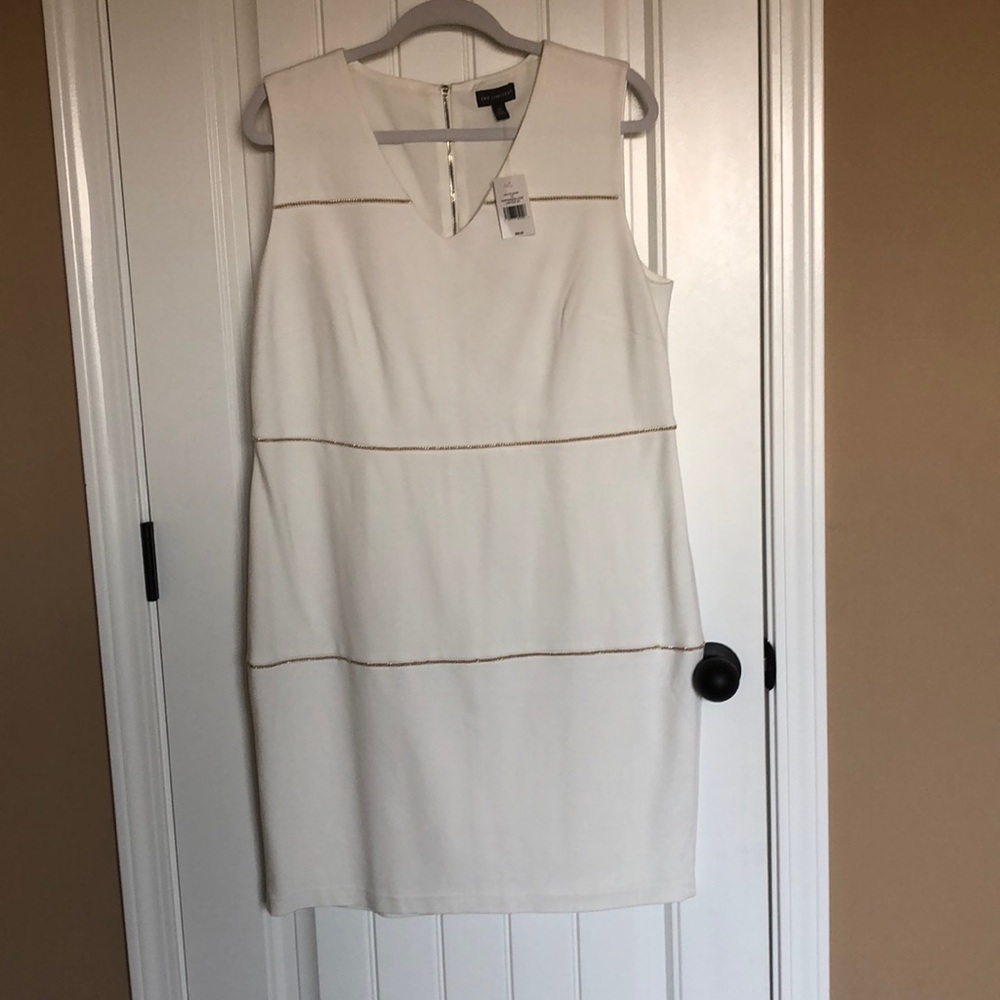The Limited sleeveless fitted dress ivory color with gold chain detailing, sz 14